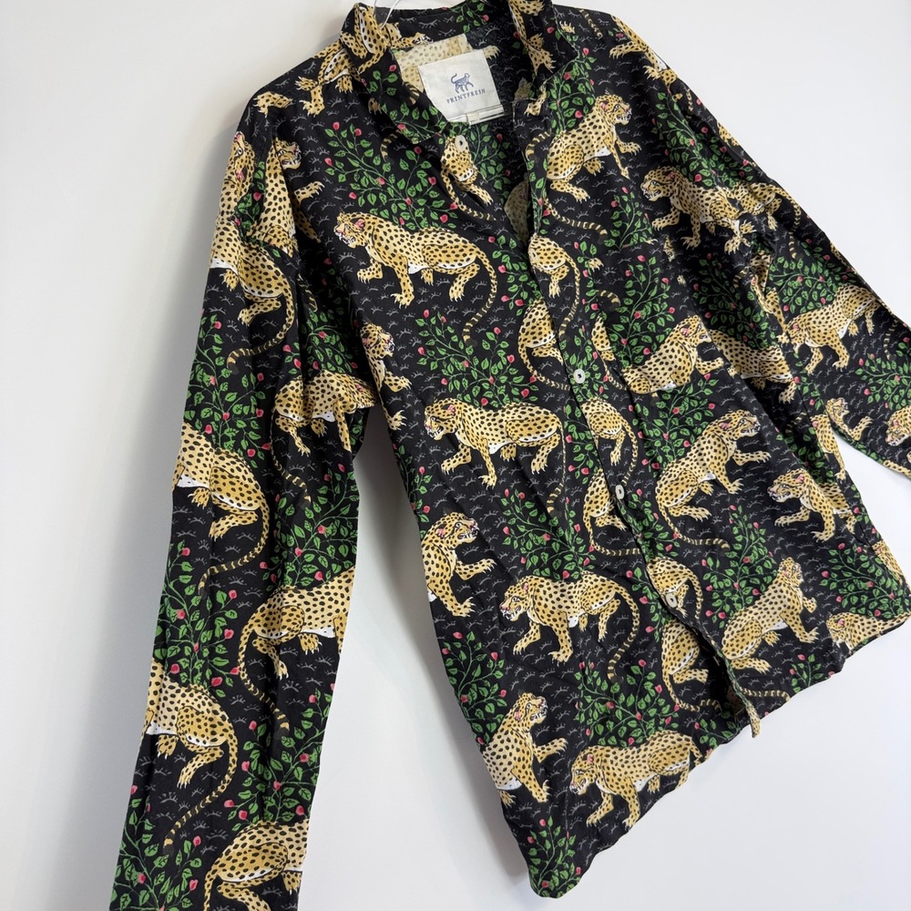 Printfresh Bagheera Pajama Top Mens M Black Leopard Print Organic Cotton 12034
